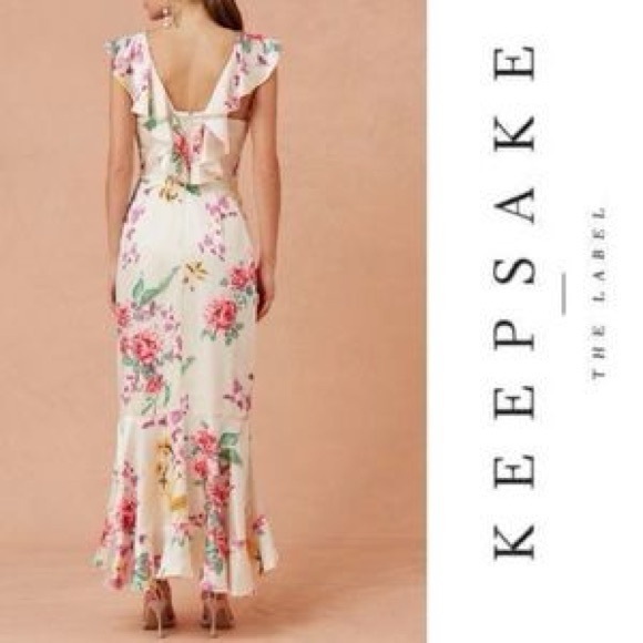 KEEPSAKE the Label - Arrows Botanical Gown - Cream and Pink Satin Floral Dress - Picture 3 of 10